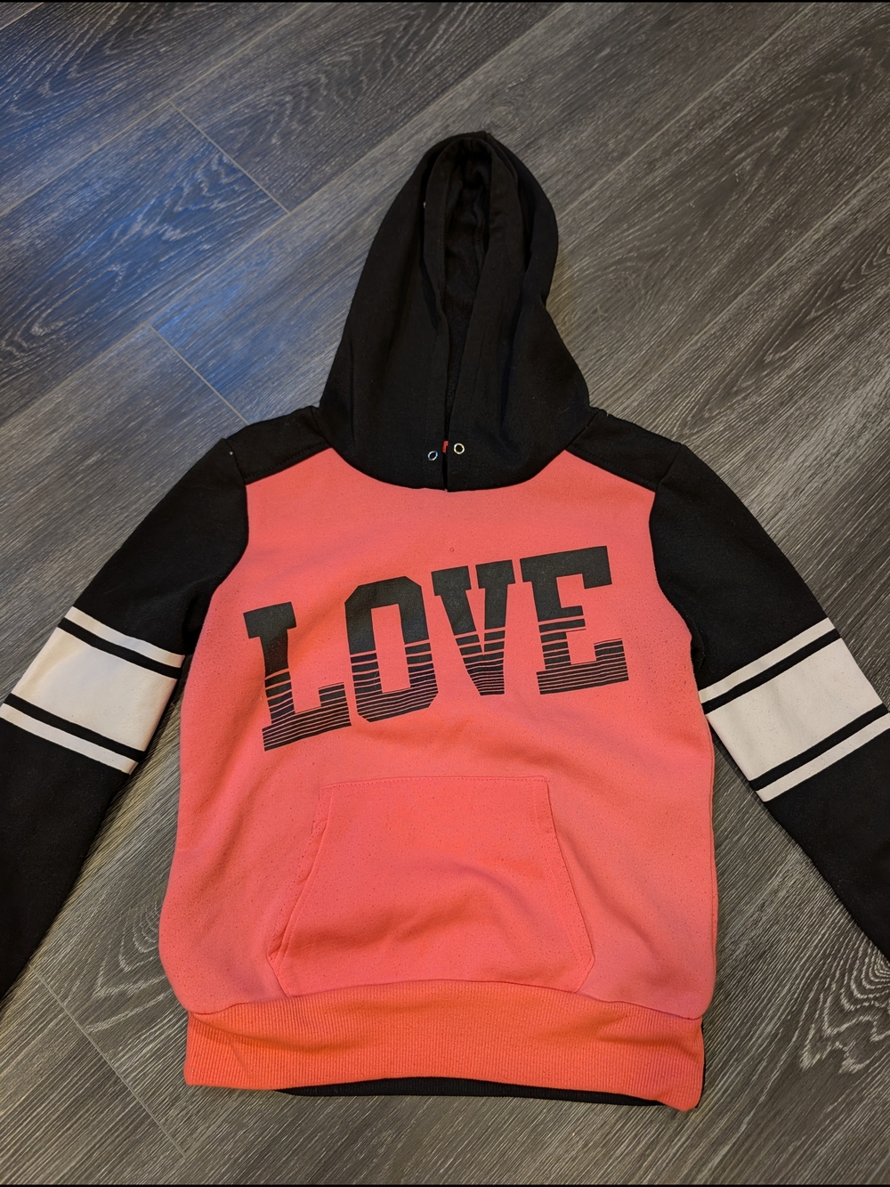 Kids Colorblock Hoodie Black & Coral Pink